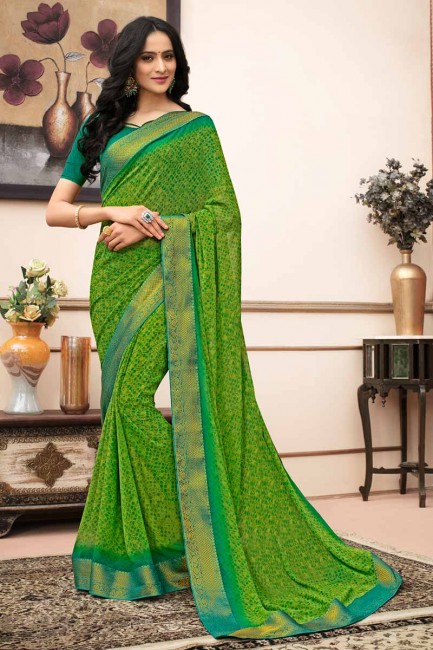 Magnificent Green color Georgette saree