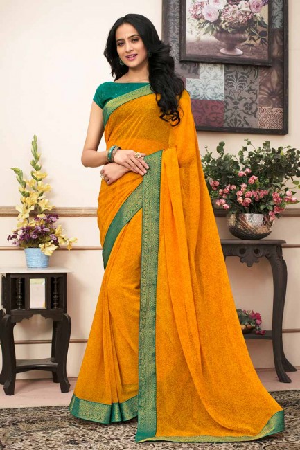 Beautiful Musturd Yellow color Georgette saree