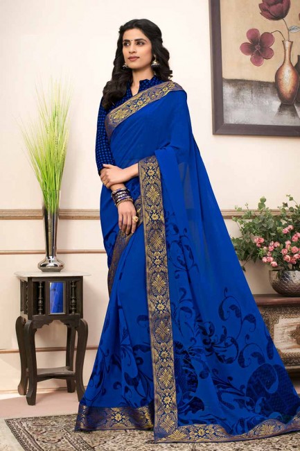 Gorgeous Royal Blue color Georgette saree