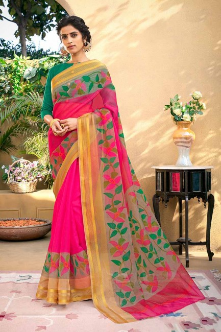 Opulent Fushchia Pink color Chanderi Art Silk saree