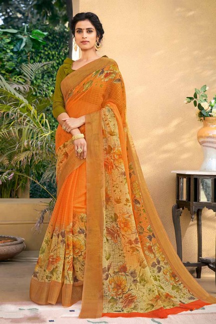 Gracefull Orange color Chanderi Art Silk saree