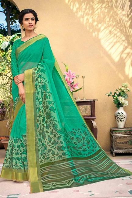 Delicate Green color Chanderi Art Silk saree