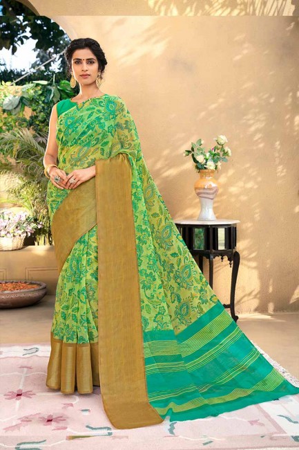 Elegant Green color Chanderi Art Silk saree