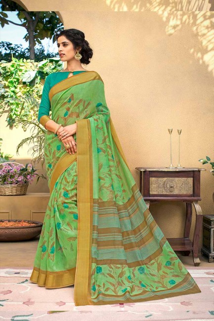 Dazzling Green color Chanderi Art Silk saree