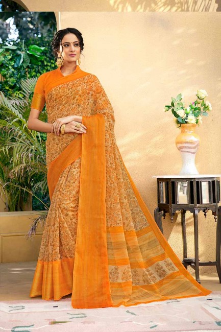 Splendid Orange color Chanderi Art Silk saree