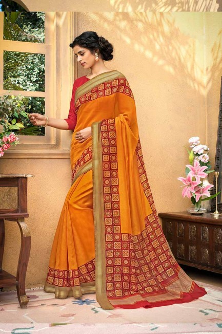 Magnificent Orange color Chanderi Art Silk saree