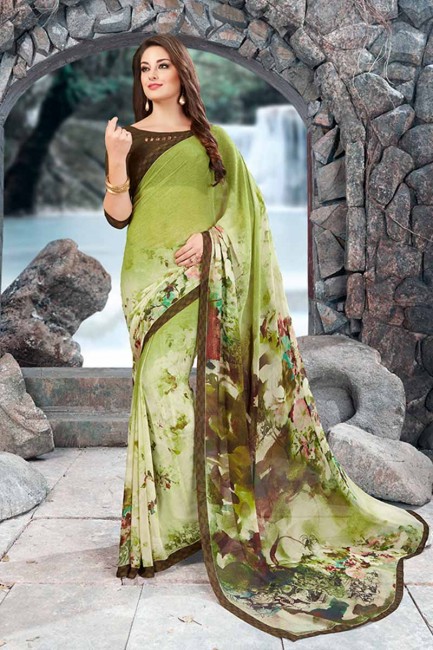 Gracefull Green color Georgette saree