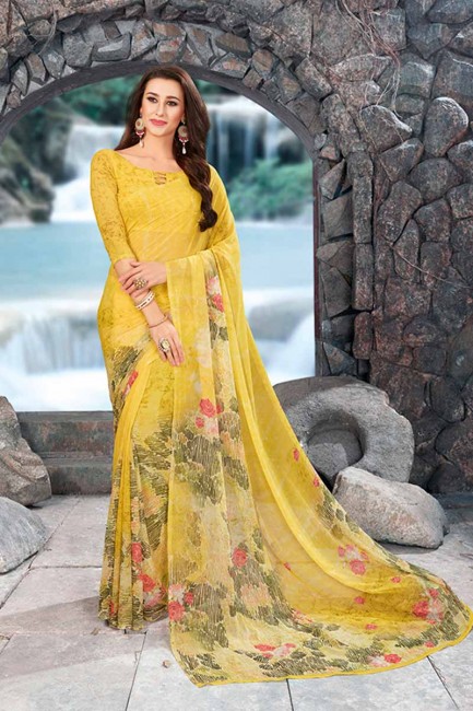 Snazzy Yellow color Georgette saree