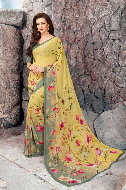 Exquisite Pear Green color Georgette saree