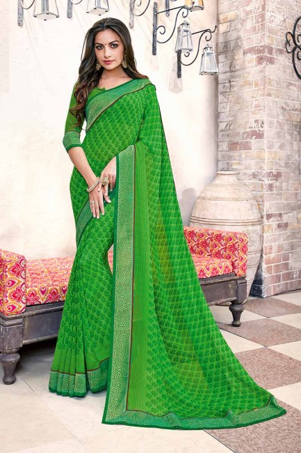 Fascinating Green color Georgette saree