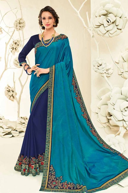 Blue & Navy Blue color Art Silk & Chiffon saree