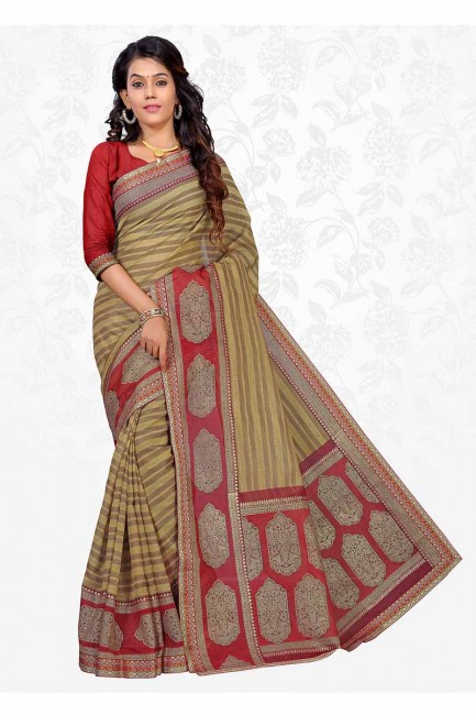 Indian Ethnic Beige color Cotton Silk saree