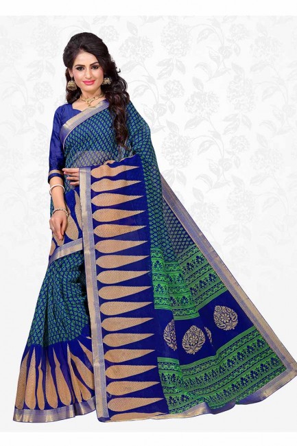 Alluring Blue color Cotton Silk saree