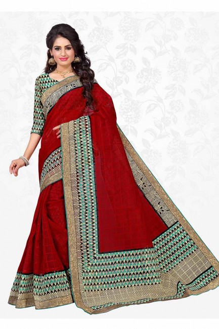 Impressive Maroon color Cotton Silk saree