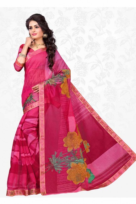 Stylish Dark Pink color Cotton Silk saree