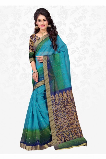 Indian Ethnic Blue color Cotton Silk saree