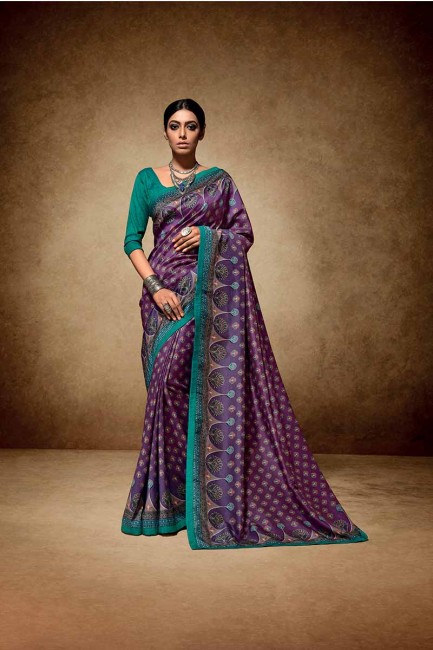 Purple color Tussar Art Silk saree