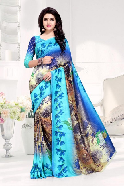 Charming Blue color Crepe Silk saree