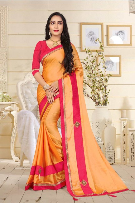 Trendy Orange color Satin Silk saree
