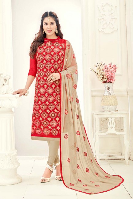 Luring Red color Chanderi Churidar Suit
