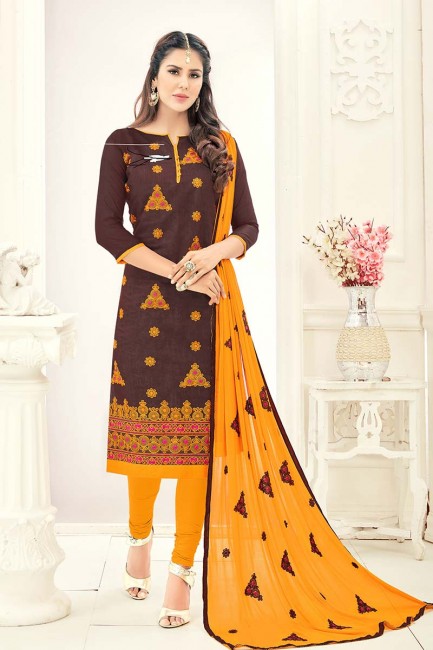 Beautiful Brown color Chanderi Churidar Suit