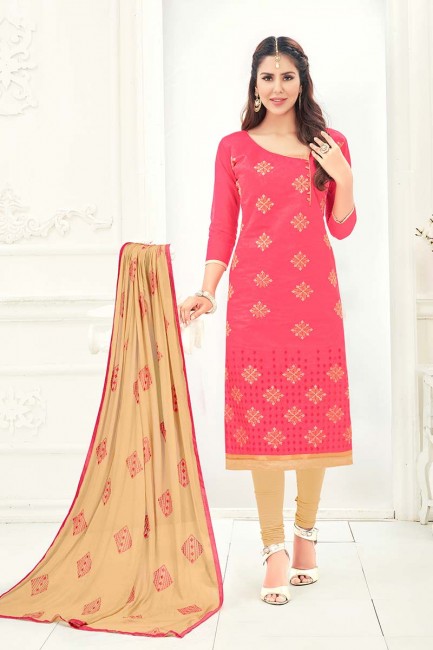 Magnificent Pink color Chanderi Churidar Suit