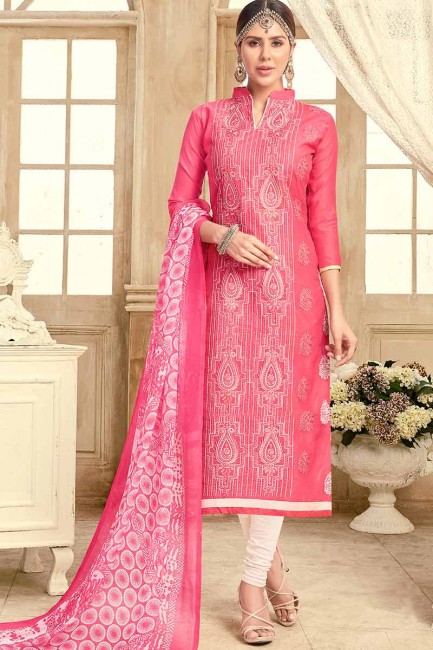 Gorgeous Pink color Chanderi Churidar Suit