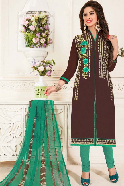 Designer Brown color Chanderi Churidar Suit