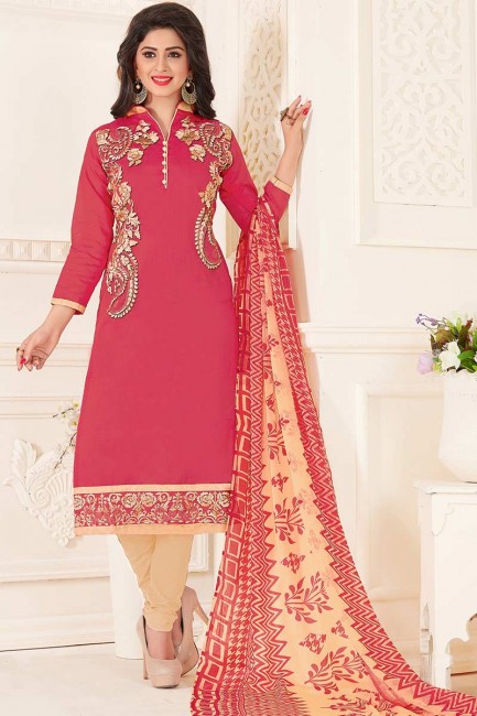 Exquisite Pink color Chanderi Churidar Suit