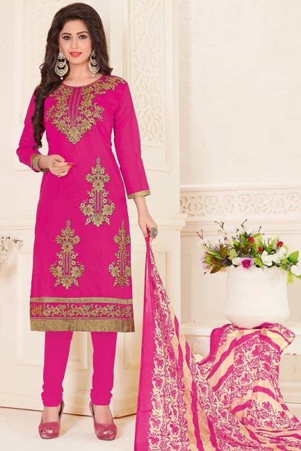Gracefull Pink color Chanderi Churidar Suit