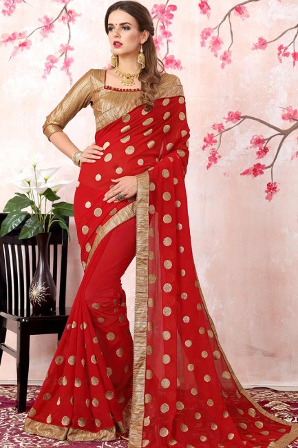 Stunning Red color Georgette saree