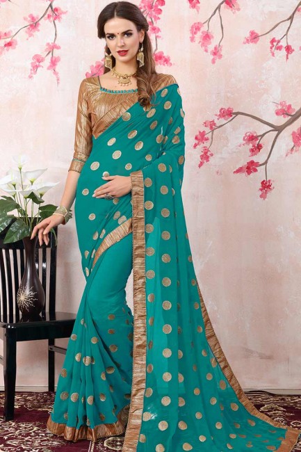 Indian Ethnic Turquoise Blue color Georgette saree