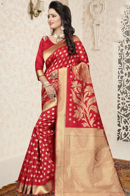 Dazzling Red color Banarasi Art Silk saree