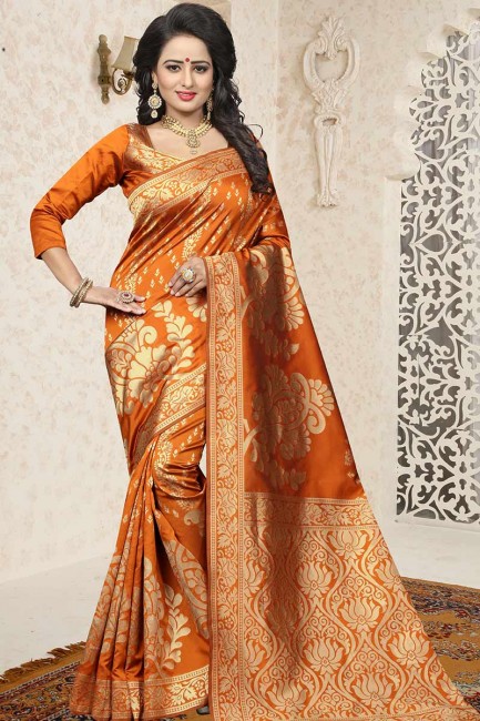 Exquisite Orange color Banarasi Art Silk saree