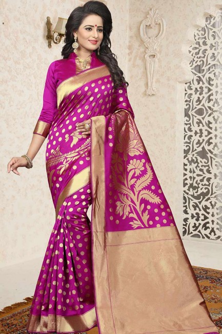Attractive Fuschia Pink color Banarasi Art Silk saree