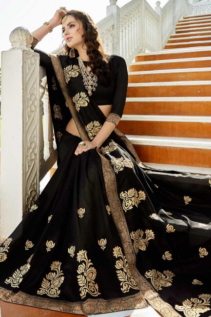 Adorable Black color Soft Silk saree