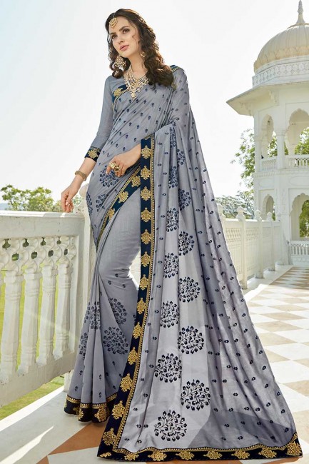 Stunning Grey color Soft Silk saree