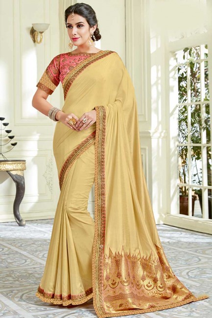 Fascinating Beige color Soft Silk saree