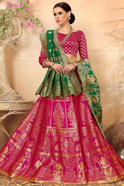 Charming Magenta Pink color Jacquard Silk Lehenga Choli