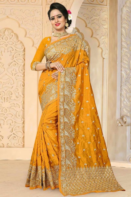 Designer Musturd Yellow color Art Silk saree
