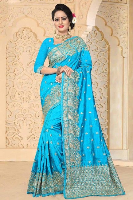 New Turquoise Blue color Art Silk saree