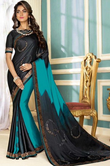 Black & Blue color Fancy Fabric saree