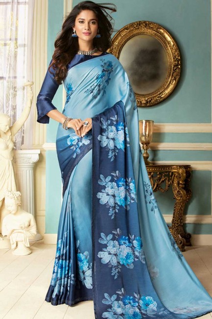 Delicate Blue color Fancy Fabric saree