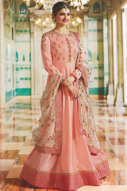Pink color Art Silk Anarkali Suit
