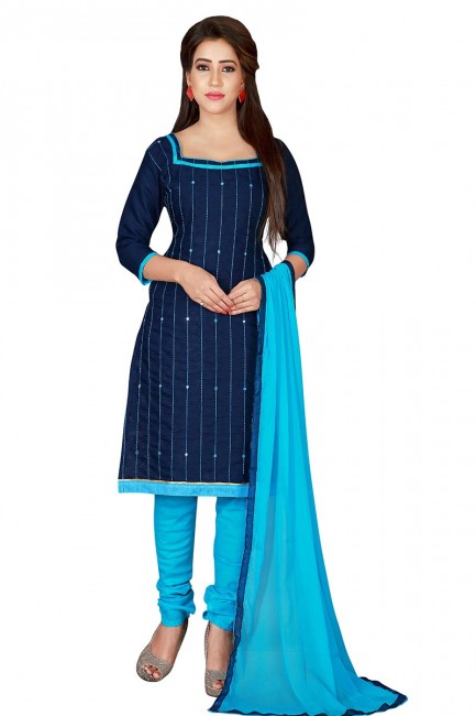 Ravishing Navy Blue color Chanderi Cotton Churidar Suit