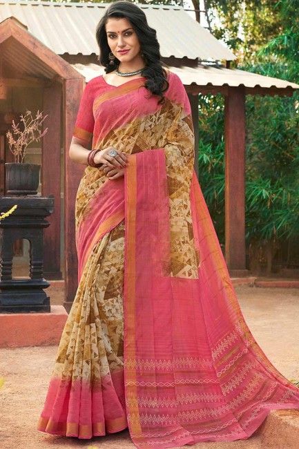 Fascinating Pink Cotton Silk saree