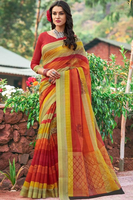 Fascinating Multi Cotton Silk saree