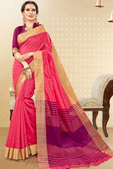 Pink Handloom Cotton Silk saree