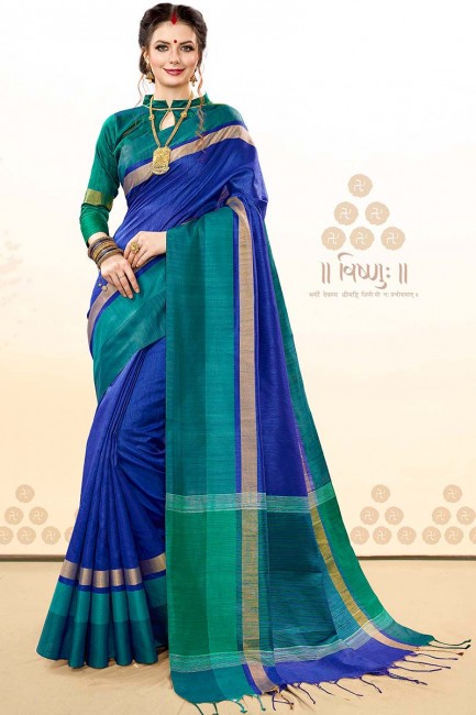 Royal Blue Khadi Cotton Silk saree