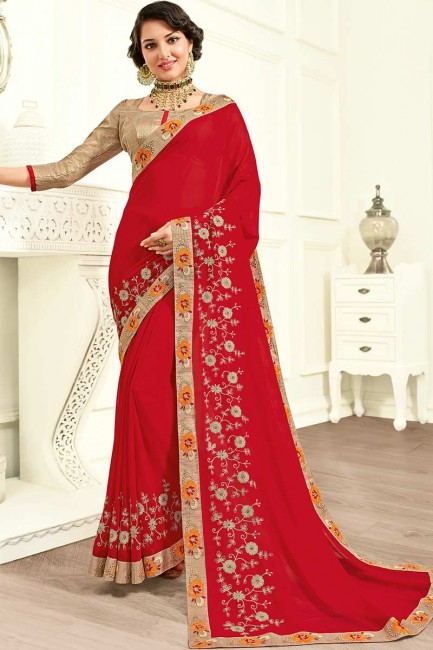 Beautiful Indian Red Georgette saree